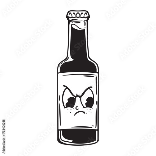 illustration art cute wine bottle with silly face sticker design