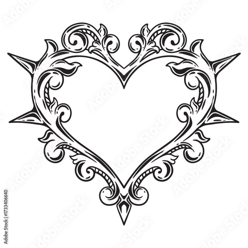 illustration art hand drawn black and white love frame engraving ornament tattoo and sticker design