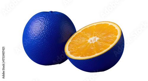 Blue Orange And Half Orange With Orange Pulp fruit citrus isolated on a transparent background