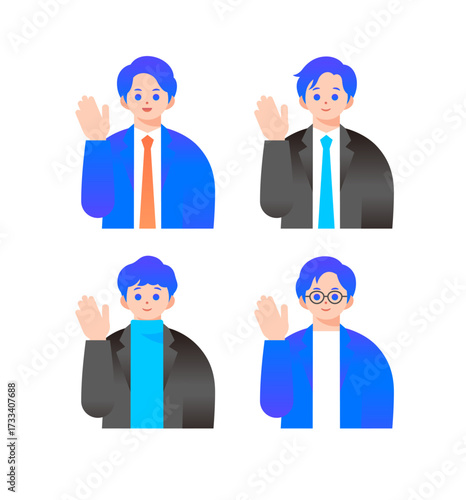 案内するポーズの男性イラストセット（上半身）
