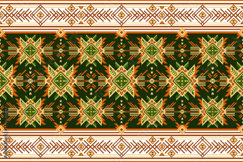 A tribal-inspired textile pattern with bold star-like geometric motifs in framed by intricate diamond borders, creating a vibrant symmetrical design. Native American ethnic pattern. Vector ethnic 