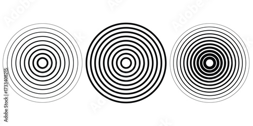 Concentric Circles Target Rings Vector Set - Abstract Radial Lines Design Elements for Sound Waves, Radio Signal, Radar, Focus, and Modern Technology Graphics