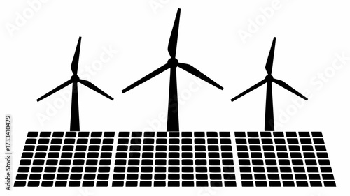 Sustainable power generation featuring wind turbines and solar panels offering clean energy solutions