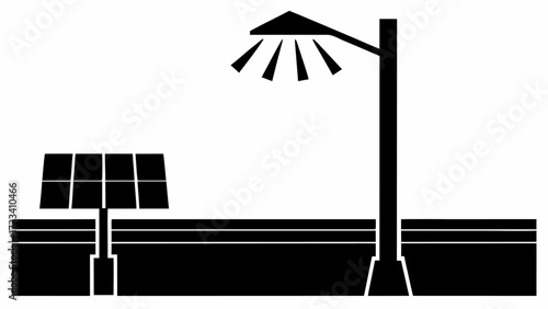 Clean energy lighting solution for sustainable urban design featuring solar panels and modern streetlamp