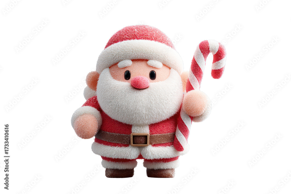 Fototapeta premium Cute Santa Claus Plush Toy Holding Candy Cane with Soft Texture and Detailed Features for Christmas Holiday Decoration and Festive Celebrations