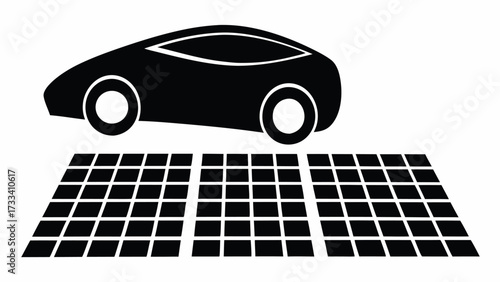Modern electric car charges on solar panels for sustainable energy future innovation design