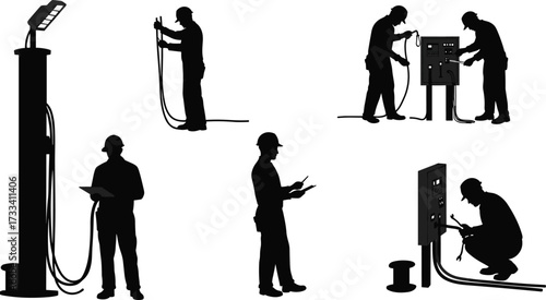electrician, worker, silhouette, construction, maintenance, repair, safety, teamwork, industry