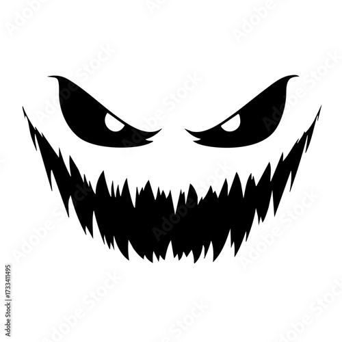 Scary halloween face silhouette with evil smile isolated on transparent background