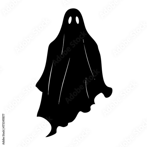 Ghost silhouette with spooky sheet isolated on transparent background