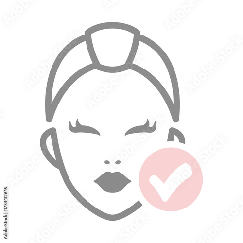 Clean cosmetics woman face. Cosmetic routine, skin facial care vector icon.