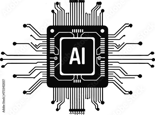 Central ai microchip processor circuit board symbol technology and artificial intelligence concept vector