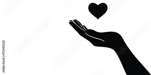 Silhouette of open hand offering heart symbol concept of love care support and generosity vector