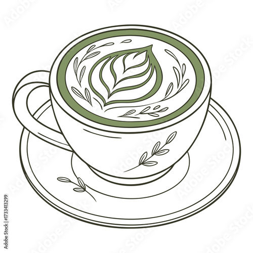 Matcha Green Tea Latte – Flat Vector Illustration