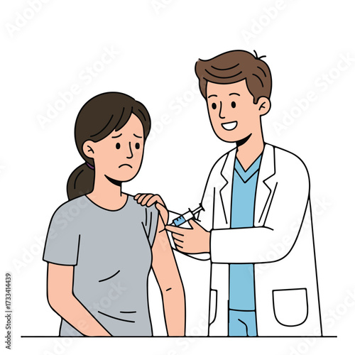 Doctor administering a vaccine injection to a hesitant patient