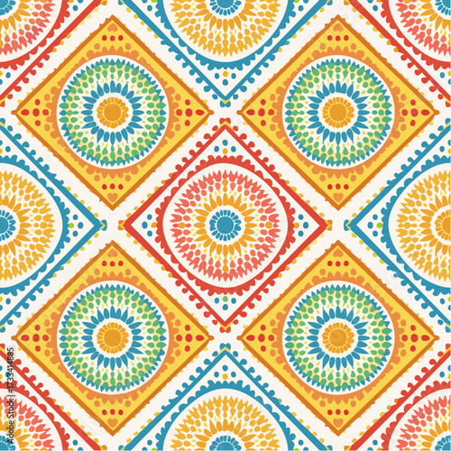 A seamless African Zulu beadwork pattern with colorful geometric motifs. Ideal for accessories, wallpapers, and cultural artisan branding.