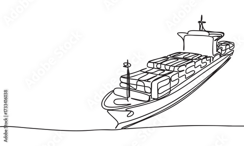 Container Ship in Continuous Line Drawing