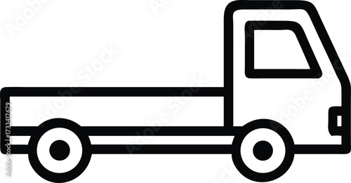 Heavy Stroke Flatbed Hauler Flat Vector Icon for Freight Logistics, Construction Transport, and Geometric Design, Isolated on White Background.

