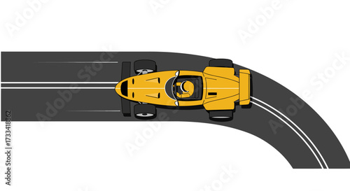 Yellow Race Car on Track Top View Speed and Precision.