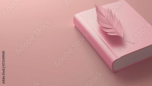 Pink book with feather, minimalist, soft aesthetic
