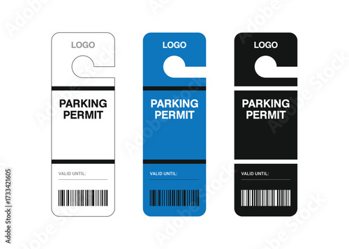 Parking Permit Car Mirror Hanger Template, customizable vehicle pass for reserved parking, events, offices, hotels, apartments, and businesses. Printable, editable, professional design.