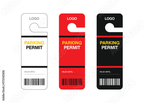 Parking Permit Car Mirror Hanger Template, customizable vehicle pass for reserved parking, events, offices, hotels, apartments, and businesses. Printable, editable, professional design.
