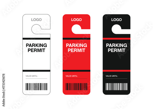 Parking Permit Car Mirror Hanger Template, customizable vehicle pass for reserved parking, events, offices, hotels, apartments, and businesses. Printable, editable, professional design.