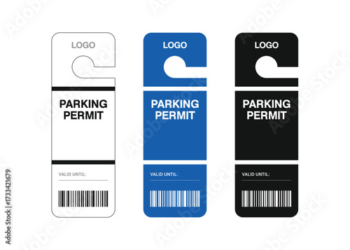 Parking Permit Car Mirror Hanger Template, customizable vehicle pass for reserved parking, events, offices, hotels, apartments, and businesses. Printable, editable, professional design.