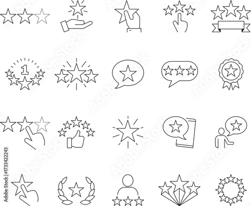 Collection of clean modern line icons representing star ratings and user feedback elements perfect for digital interfaces and applications