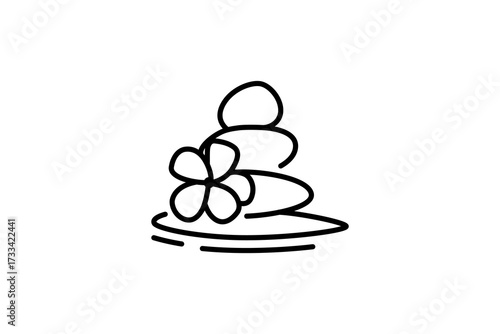 Spa stones with flower line and water ripple icon. linear style sign for mobile concept and web design. Flower and zen stones outline vector icon. Symbol, logo illustration. Vector graphics