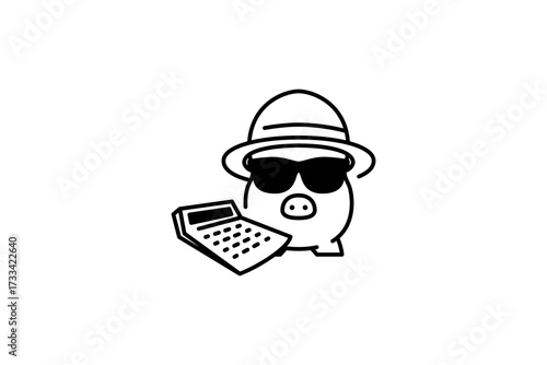 travel Project management pig, calculator, budget vector icon illustration template design isolated on white background.
