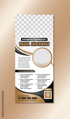 Digital medicine banners vertical set with space for photo collage. Roll up banner template design with headline is advanced technology radial shockwave. combination white, black and gold gradient