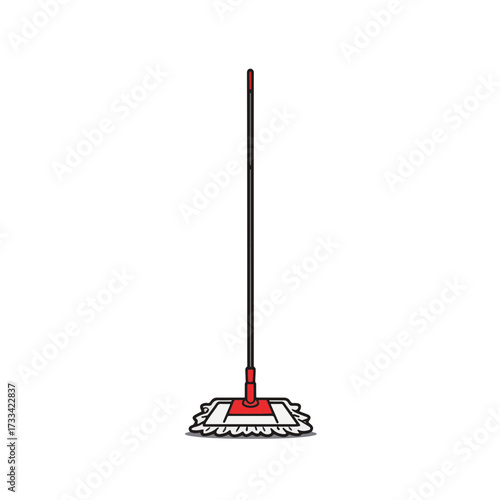 Minimalist mop with red accent in black and white setting, cleanliness