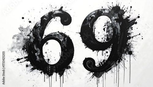 Black numbers 69 on a white background with paint splatter