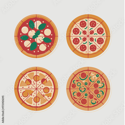 Four Different Types of Pizza Slices Arranged in a Grid food italian