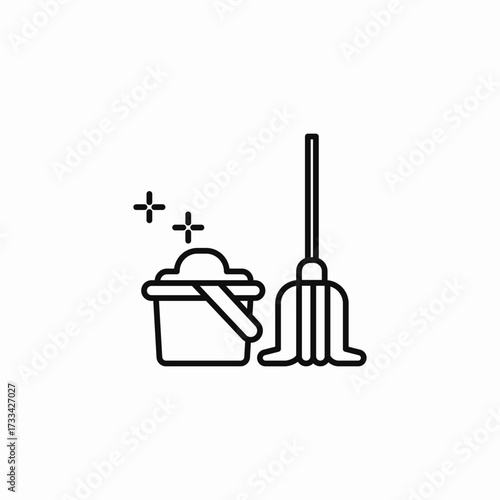 mop and bucket icon sign vector