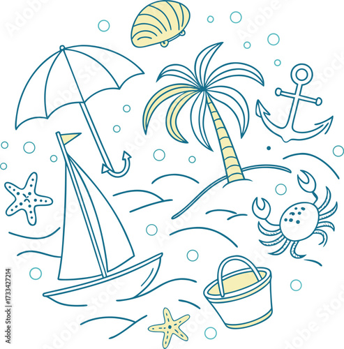 Whimsical Beach Day Adventure A Playful Illustration with Seaside Elements and Summery Fun for Relaxation and Imagination
