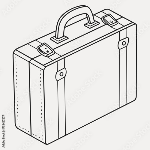 Illustration of a vintage style suitcase with handle and straps in a simple line drawing style design