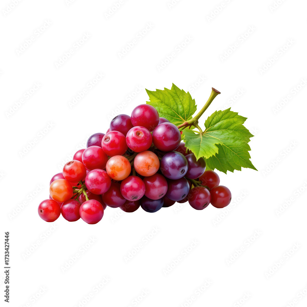 Obraz premium Fresh Grapes Cluster with Green Leaves on a Transparent background