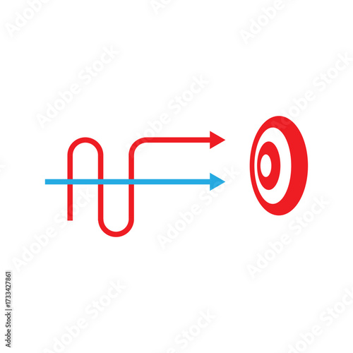 Two ways to same goal. same path. common goal. one target. two arrows. flat vector infographics
