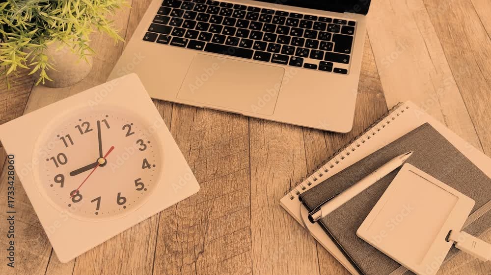 ビジネスイメージ セピア色 逆再生 時計早回し 4K