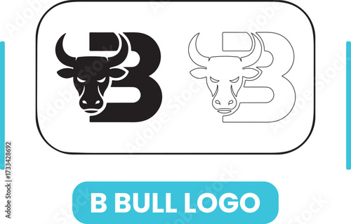 Fierce Bull Head Mascot Overlapping Capital Letter B Logo Design