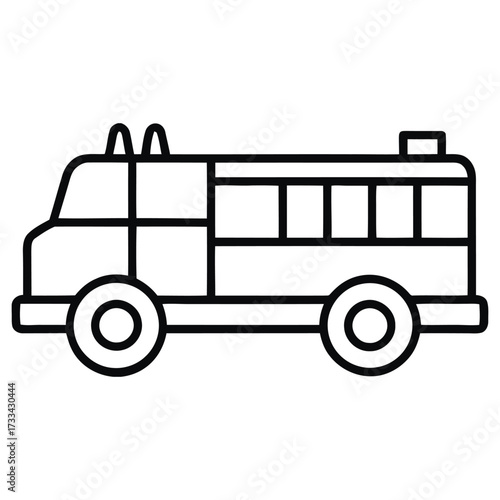 Simple Outline Fire Truck Icon: Emergency Vehicle Line Art Vector Design, vector illustration of a bus
