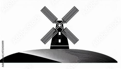 Minimalist Black and White Icon of a Classic Windmill Tower