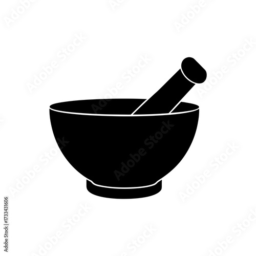mortar and pestle icon black silhouette vector illustration on transparent background
