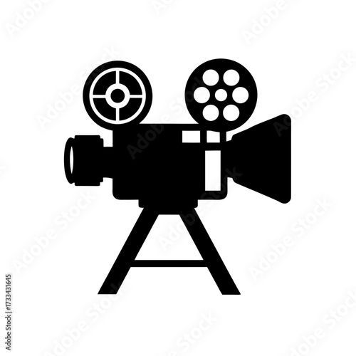 movie camera icon black silhouette vector illustration on transparent background