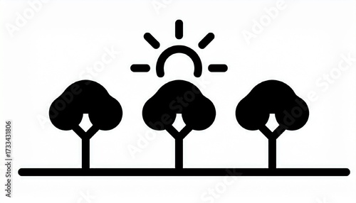 Sunrise over Trees An icon depicting the sun rising over a row of trees on a horizon