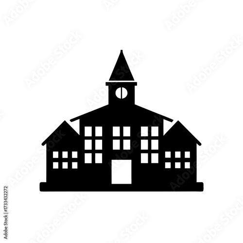 school building icon black silhouette vector illustration on transparent background