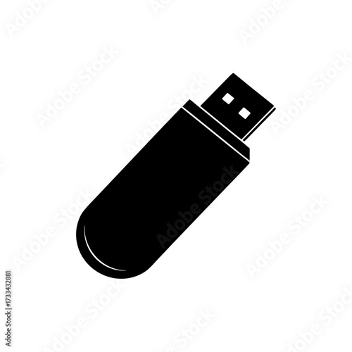 usb flash drive icon black silhouette vector illustration on transparent background