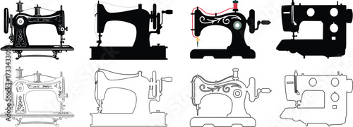 sewing machine logo silhouette vector, sewing machine silhouette vector illustration, vintage sewing machine silhouettes design, tailor sewing machine logo vector silhouette on white background