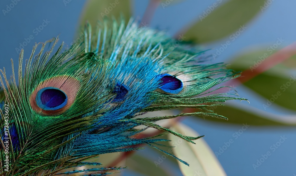Obraz premium close-up of peacock feathers, showcasing their vibrant colors and intricate pattern